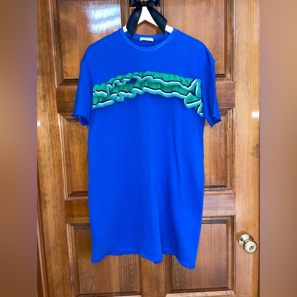 NWT Zara Trafaluc Royal Blue Oversized Sporty Top with Kelly Green Ruffle Sz S - Picture 5 of 7